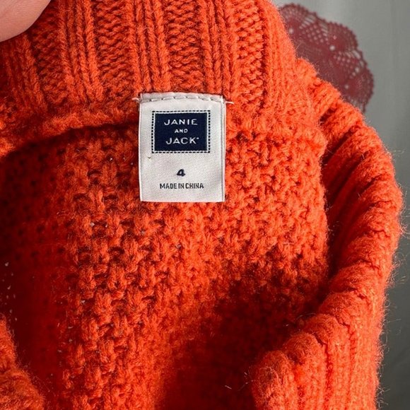Janie and Jack Cableknit Poncho Orange Size 4 - Picture 6 of 9